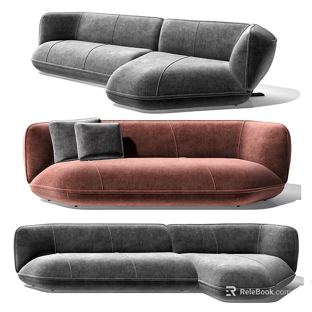 Modern Sofa Set With Gray Brown Upholstery Plush Cushions And Curved Design 3d model 