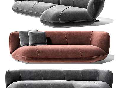 Modern Sofa Set With Gray Brown Upholstery Plush Cushions And Curved Design 3d model
