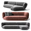 Modern Sofa Set With Gray Brown Upholstery Plush Cushions And Curved Design