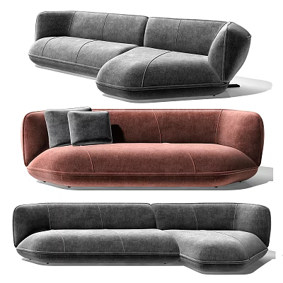 Modern Sofa Set With Gray Brown Upholstery Plush Cushions And Curved Design 3d model