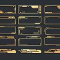 Carved Golden Frames with Geometric Patterns and Lines on Dark Background Decorative Design 3d model