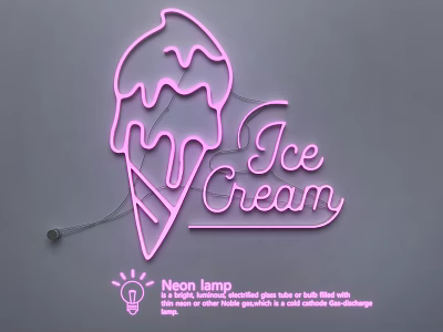 Pink Ice Cream Shaped Neon Lamp Decorative Lighting for Home Interiors 3d model
