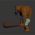 Orange Muscular Creature With Beard Black Fur Holding Wooden Mallet And Green Shorts