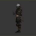 Warrior Character With Silver Helmet Dark Armor Leather Straps And Standing Pose Design 3d model