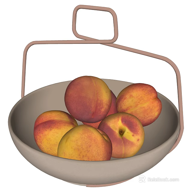 Modern Ceramic Bowl With Fresh Ripe Peaches And Metal Stand Design 3d model 