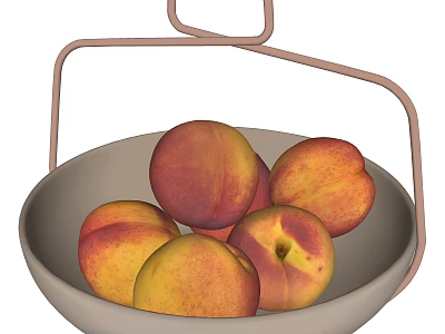 Modern Ceramic Bowl With Fresh Ripe Peaches And Metal Stand Design 3d model