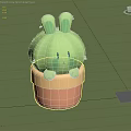 Cute Green Cactus Doll With Rabbit Ears In Orange Flower Pot 3d model