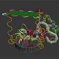 Abstract Metal Art Sculpture With Rusted Pipes Coils White Tubes And Round Base