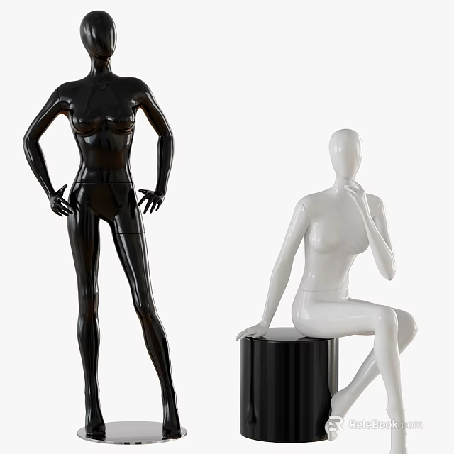 Commercial Mannequins Black Standing and White Sitting Models for Retail Display Equipment 3d model 