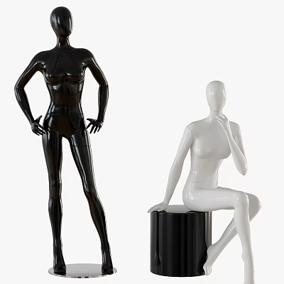 Commercial Mannequins Black Standing and White Sitting Models for Retail Display Equipment 3d model