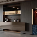 Modern Luxury Wooden Sideboard With Storage Cabinets Wine Rack And Decorative Lighting