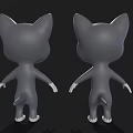 3D Cartoon Cat Character With Gray White Fur Pink Ears And Blue Eyes