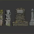 Ancient Stone Architectural Components With Carved Patterns Mossy Surfaces And Historical Designs 3d model
