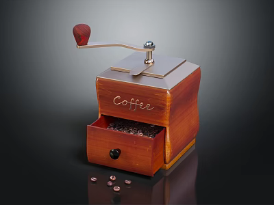 Wooden Manual Coffee Grinder Kitchen Appliance With Coffee Beans And Grinding Drawer 3d model