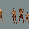 Adults and children in leopard print clothing showing various poses like raising hands and standing 3d model