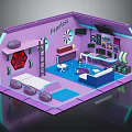 Creative Purple Room Model With Fearless Sign Sofa Ladder And Neon Lighting
