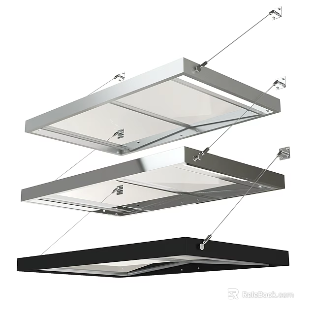 Modern Ceiling Mounted Awnings With Transparent Panels In Silver And Black 3d model 