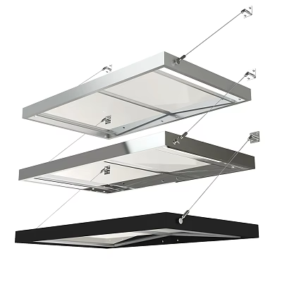 Modern Ceiling Mounted Awnings With Transparent Panels In Silver And Black 3d model