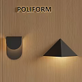 Poliform Modern Wall Lamps With Semicircular And Triangular Design On Wooden Wall 3d model