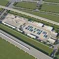 Spacious Parking Lot With Multiple Vehicles Near Highway Railway Buildings And Green Areas