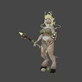 3D Fantasy Mythical Creature with Blonde Hair Green Leaf Attire Deer Hooves and Tail