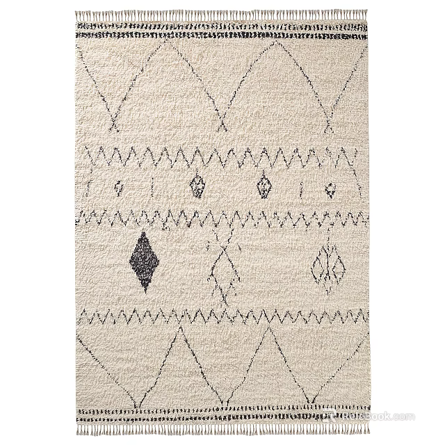 Square Rug With Geometric Diamond Patterns And Zigzag Lines In Neutral Tones 3d model