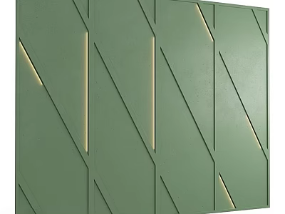 Green Geometric Feature Wall With Diagonal Lines And Embedded LED Strip Lights 3d model