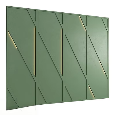 Green Geometric Feature Wall With Diagonal Lines And Embedded LED Strip Lights 3d model