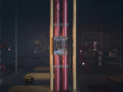 Industrial Heavy Duty Red Steel Pipe Fittings With Metal Brackets And Control Components 3d model