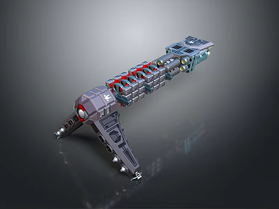 Mechanical Device With Multiple Connected Parts Red Blue Accents Metallic Texture Industrial Design 3d model