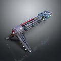 Mechanical Device With Multiple Connected Parts Red Blue Accents Metallic Texture Industrial Design