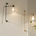 Modern Wall Lamps Transparent Shades Black Gold Fixtures White Wall Vertical Stripes And Green Plant