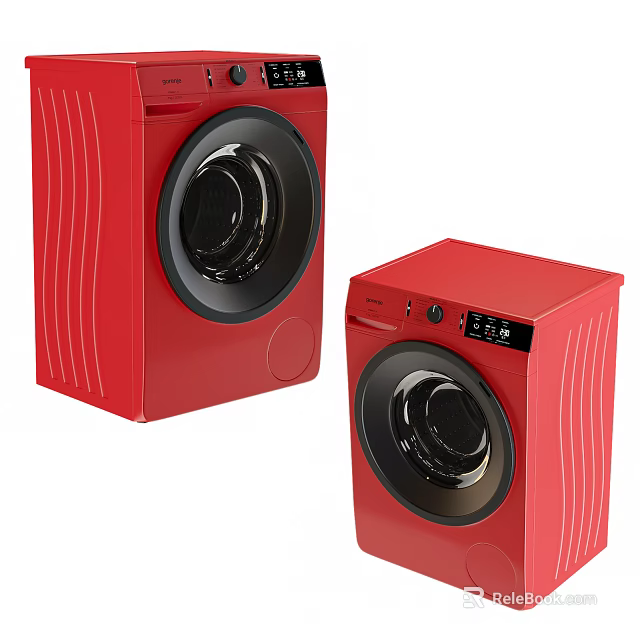 Sleek Red Two Washing Machines with Modern Striped Design and Digital Control Panels 3d model 
