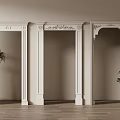 Elegant White Carved Door Arches Against Beige Walls With Wooden Flooring And Green Plants