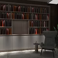 Modern Dark Wooden Display Shelves With Multiple Compartments And Ambient Lighting