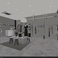 Modern Clothing Store Interior With Green Dress Mannequin Hanging Clothes And Display Racks