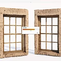 Two Vintage Rustic Textured Framed Wooden Windows With Grid Pane Design 3d model