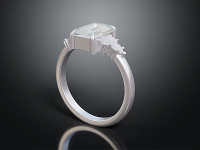 Stylish Silver Ring With Square Gemstone And Decorative Shiny Band Design 3d model