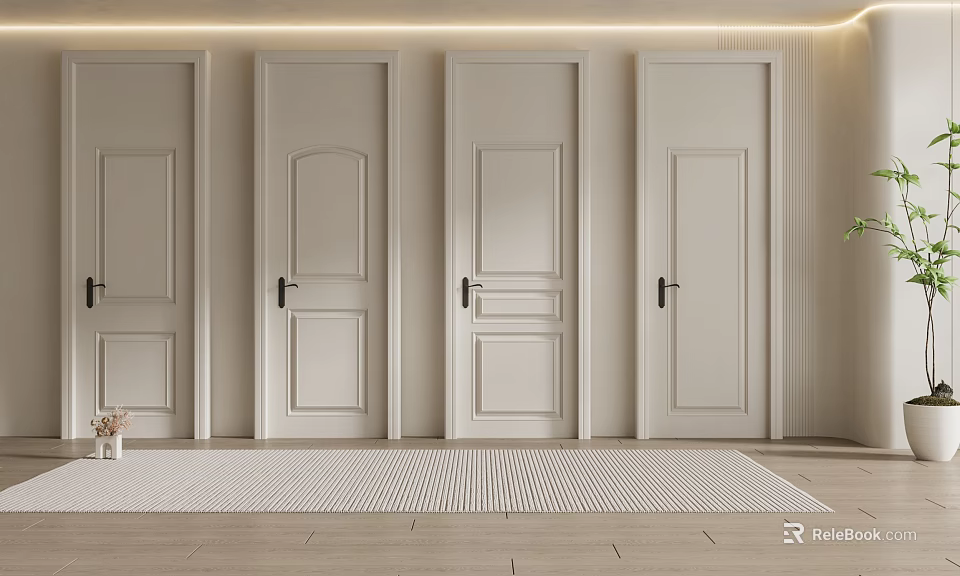 Modern White Swing Doors With Panel Design And Black Handles For Home Interior 3d model 
