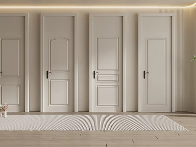 Modern White Swing Doors With Panel Design And Black Handles For Home Interior 3d model