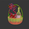 Elegant Wicker Basket With Red Wine Bottle Gift Box And Red Bow Decoration