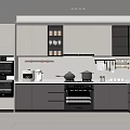 Modern Gray Kitchen Interior With White Countertop Cabinets Refrigerator And Oven