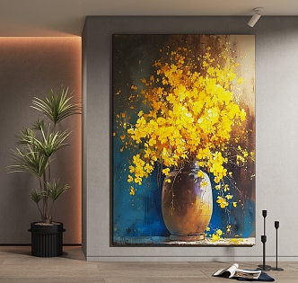 Yellow Flower Vase Oil Painting Decorative Painting 3d model