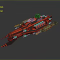Red and Black Sci Fi Starship With Futuristic Weapon Systems and 3D Render Design