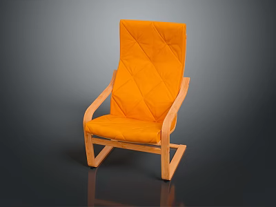 Orange Upholstered Rocking Armchair With Diamond Quilted Design And Wooden Frame 3d model