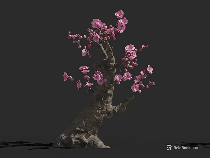 Stunning Blossoming Tree With Pink Flowers And Twisted Rough Trunk Design 3d model 