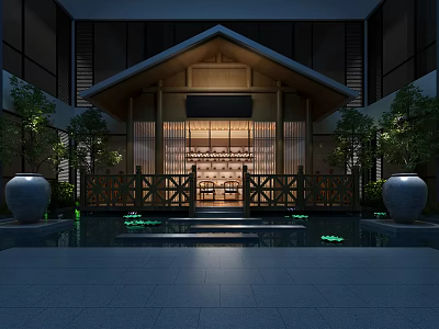 Traditional Chinese Garden Landscape With Pavilion Green Plants Water Pool And Stone Pavement 3d model