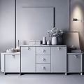 Elegant Modern Entryway Interior With Entryway Cabinet Side Cabinet And Decorative Vase Artwork Table Lamp