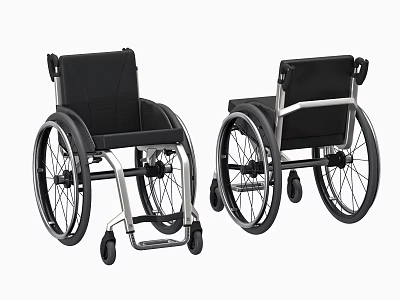 Medical Equipment Two Wheelchairs With Black Seats Silver Frames And Rolling Wheels 3d model