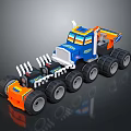 Colorful Blue And Orange Toy Truck With Multiple Large Wheels For Kids Play
